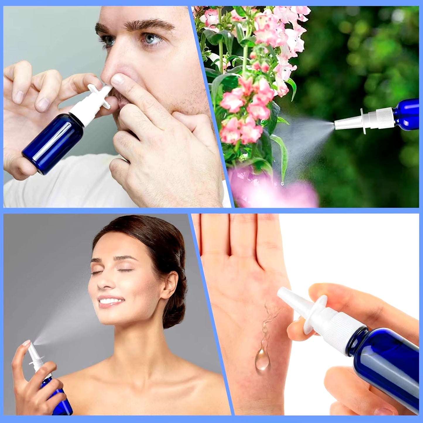 1Pcs 5Ml-100Ml Blue Nasal Spray Bottle Glass Nasal Sprayer Press Nozzle Empty Bottle Refillable Glass Atomizer