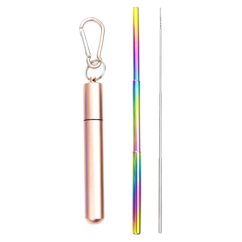 Reusable Telescopic Straw 304 Stainless Steel Metal Straw with Cleaning Brush Portable Drinking Straw Set for Travel with Case