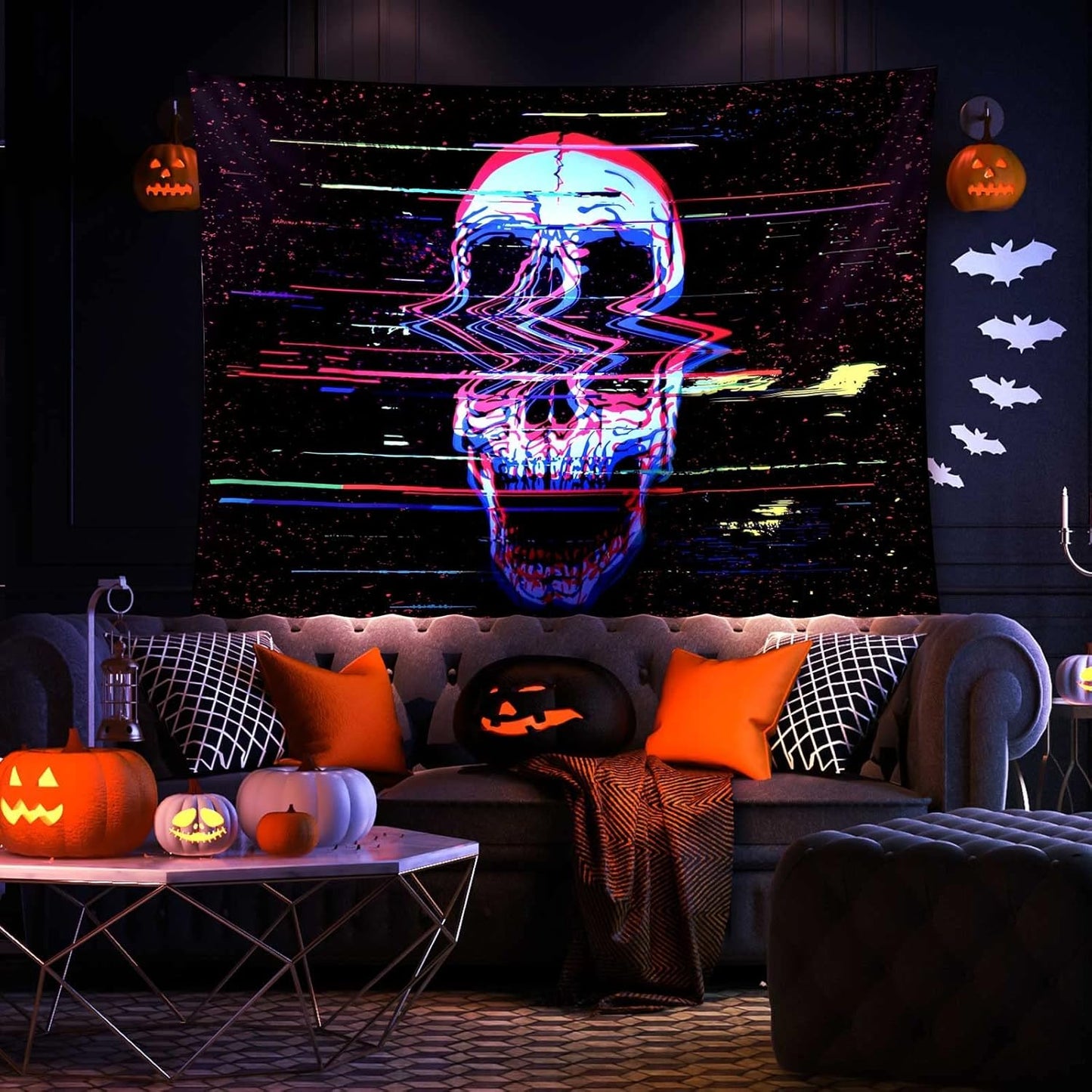 Blacklight Psychedelic Skull Tapestry(50 * 60 In)