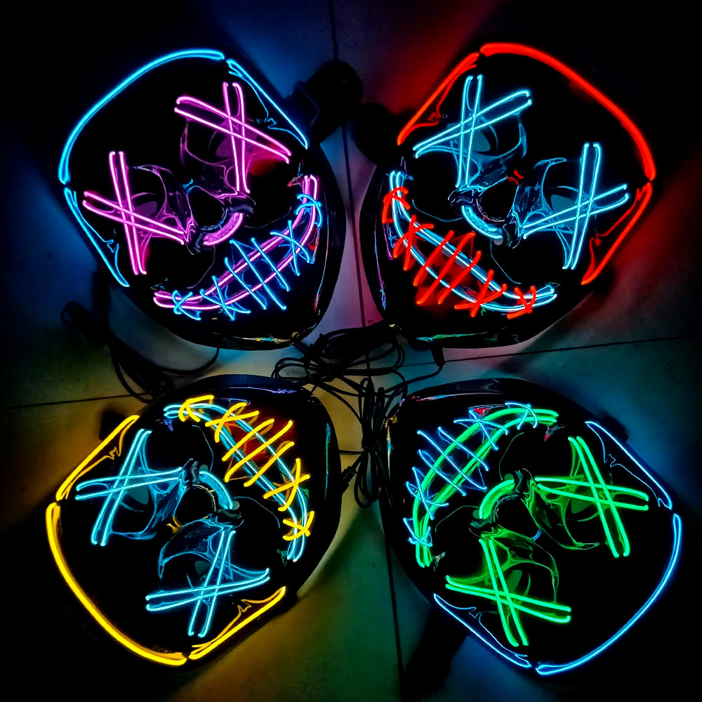 2024 Hot Sale Halloween Glowing Party Mask Black Words Halloween Led Masks