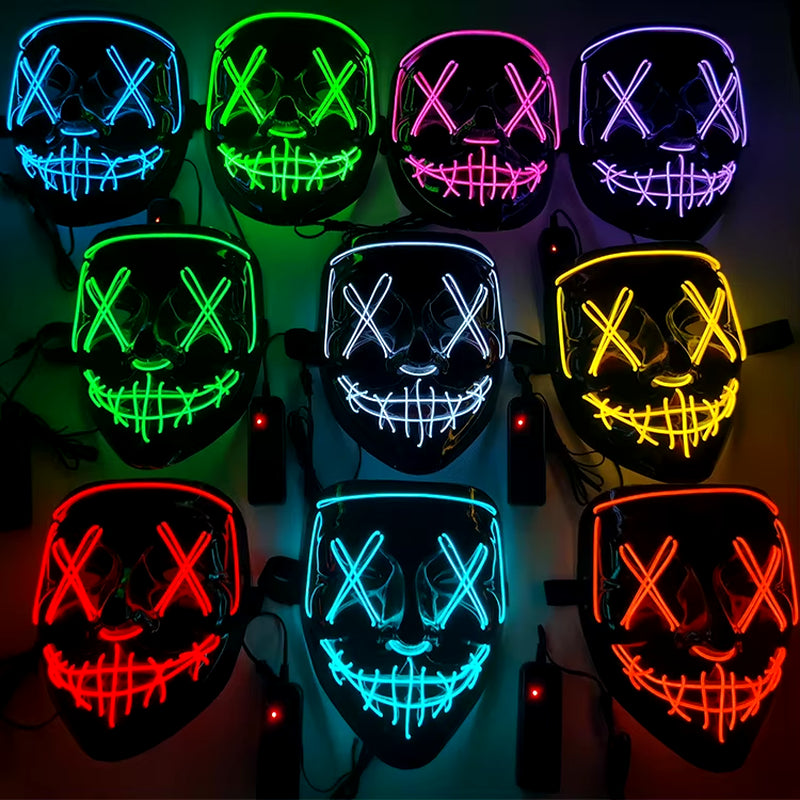2024 Hot Sale Halloween Glowing Party Mask Black Words Halloween Led Masks