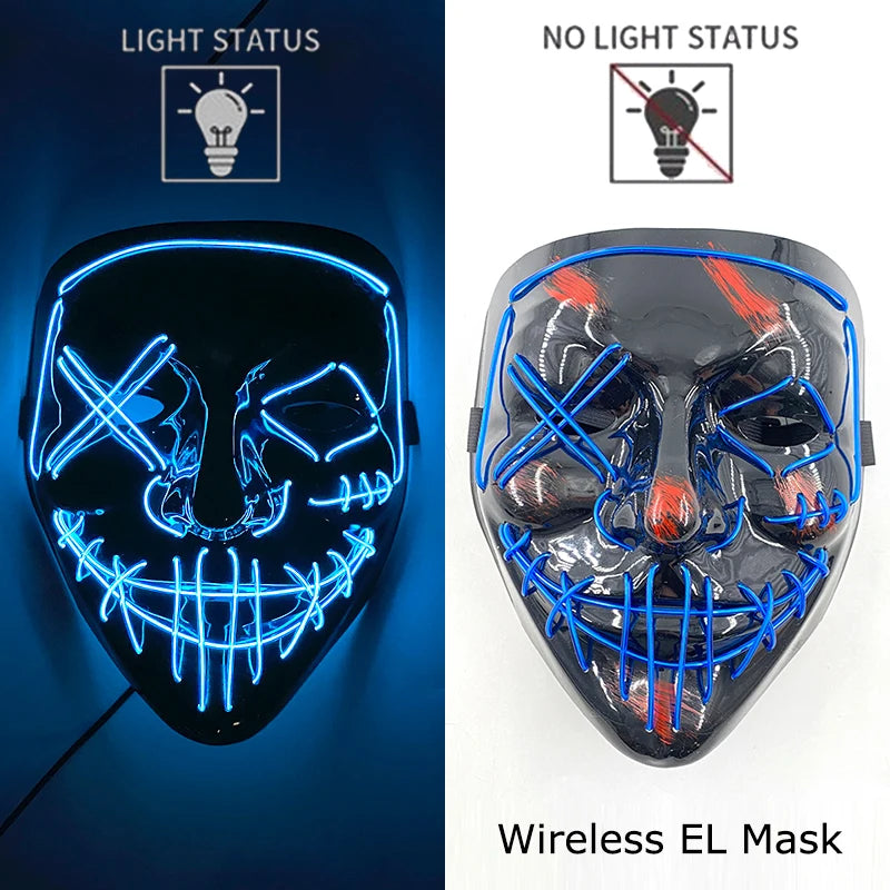 Wireless Neon LED Purge Mask Glow in the Dark Cosplay Horror Mask Halloween Masquerade Party Masks Glowing Funny Dress Up