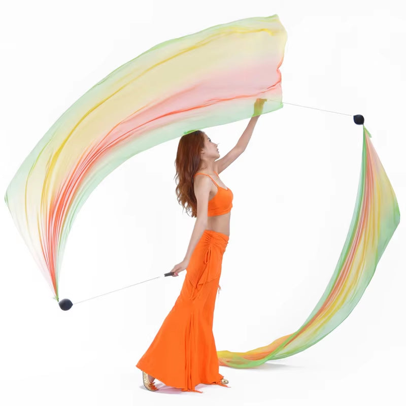 2018 Hot Selling Women Sexy Belly Dance Costume Gradient Silk Veil Poi 1 Veil + 1 Poi Chain Dance Wear