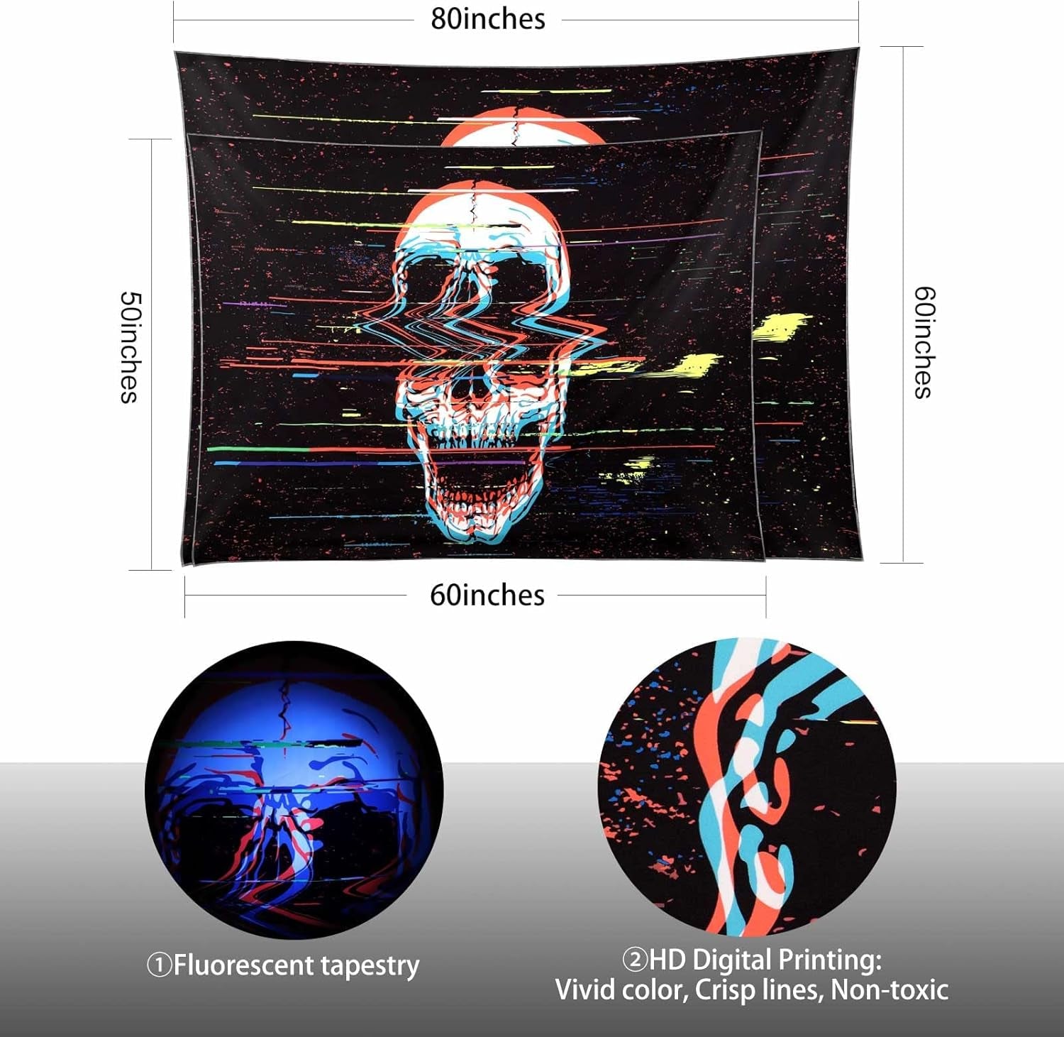 Blacklight Psychedelic Skull Tapestry(50 * 60 In)