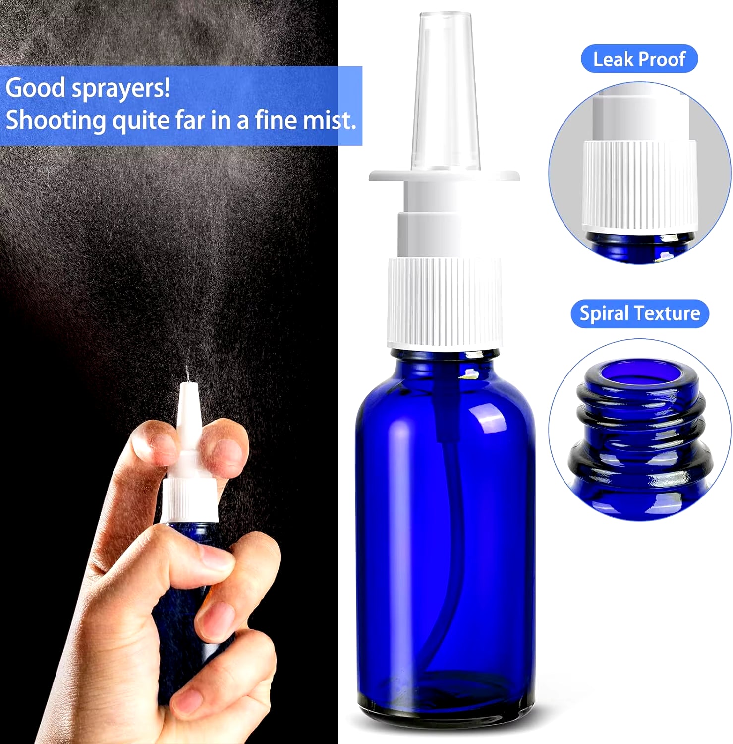 1Pcs 5Ml-100Ml Blue Nasal Spray Bottle Glass Nasal Sprayer Press Nozzle Empty Bottle Refillable Glass Atomizer