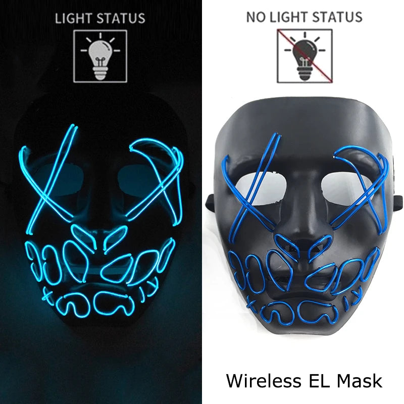 Wireless Neon LED Purge Mask Glow in the Dark Cosplay Horror Mask Halloween Masquerade Party Masks Glowing Funny Dress Up