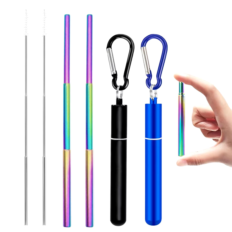 Reusable Telescopic Straw 304 Stainless Steel Metal Straw with Cleaning Brush Portable Drinking Straw Set for Travel with Case