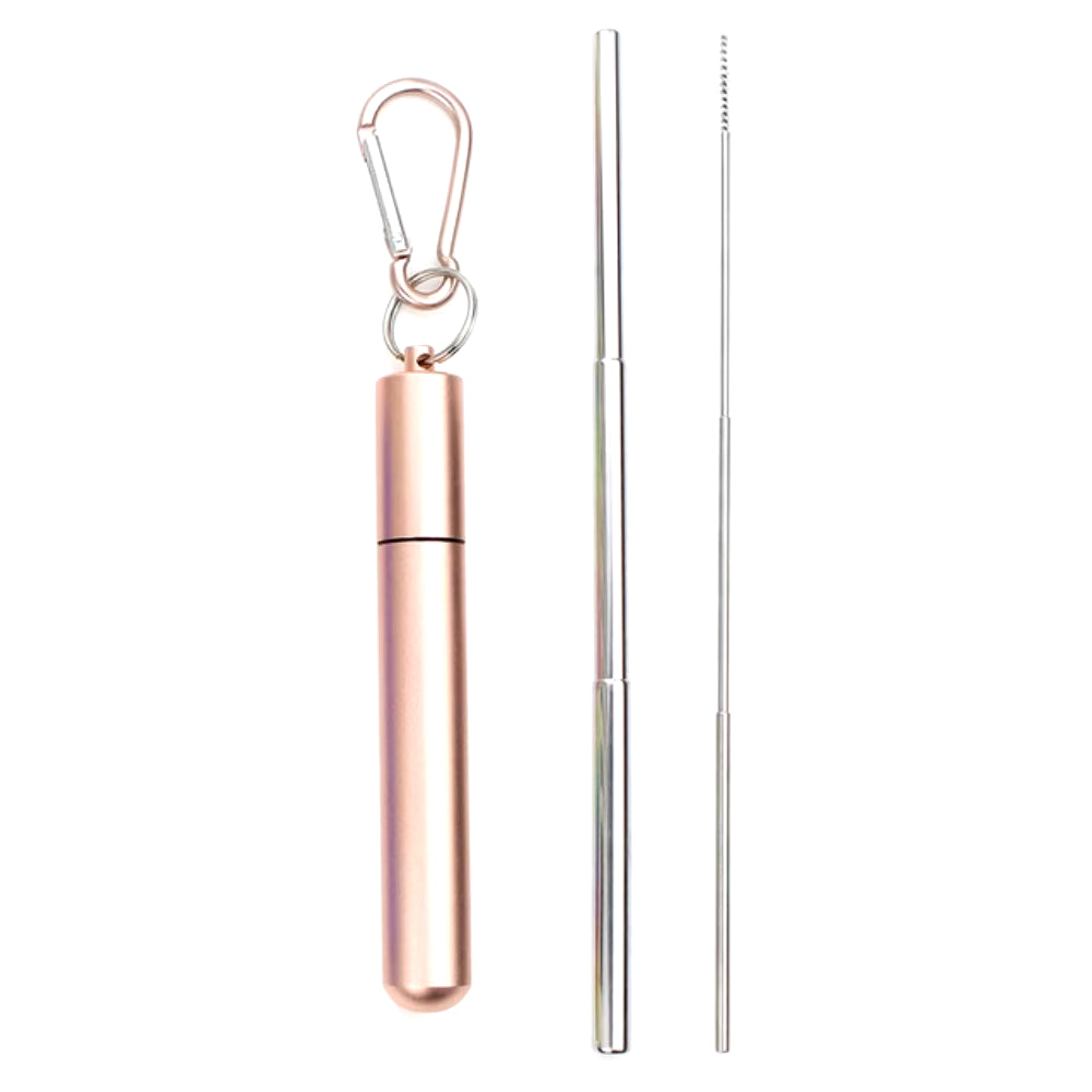 Reusable Telescopic Straw 304 Stainless Steel Metal Straw with Cleaning Brush Portable Drinking Straw Set for Travel with Case