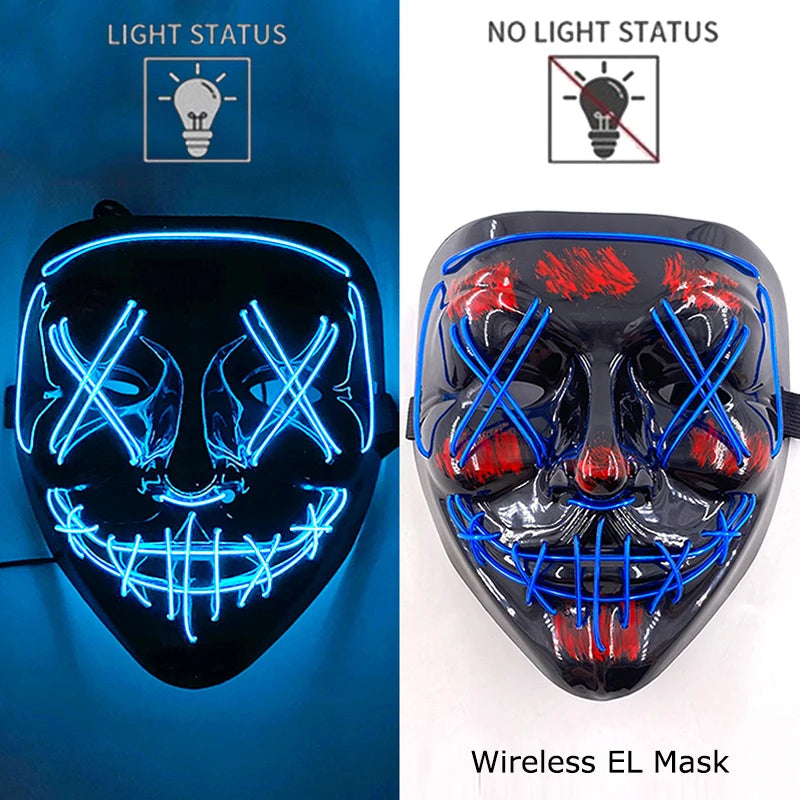 Wireless Neon LED Purge Mask Glow in the Dark Cosplay Horror Mask Halloween Masquerade Party Masks Glowing Funny Dress Up