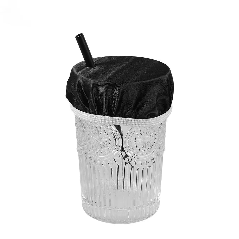 Universal Drink Cover Scrunchie Drink Protector for Women with Straw Hole Washable Elastic Cup Cover Lid Bottle Supply