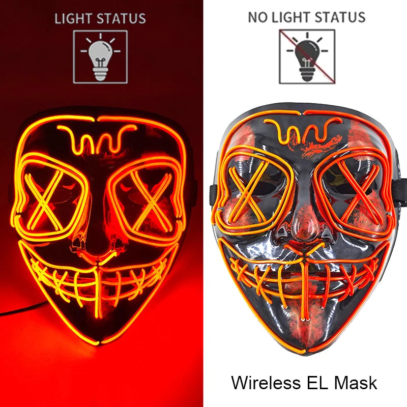 Wireless Neon LED Purge Mask Glow in the Dark Cosplay Horror Mask Halloween Masquerade Party Masks Glowing Funny Dress Up