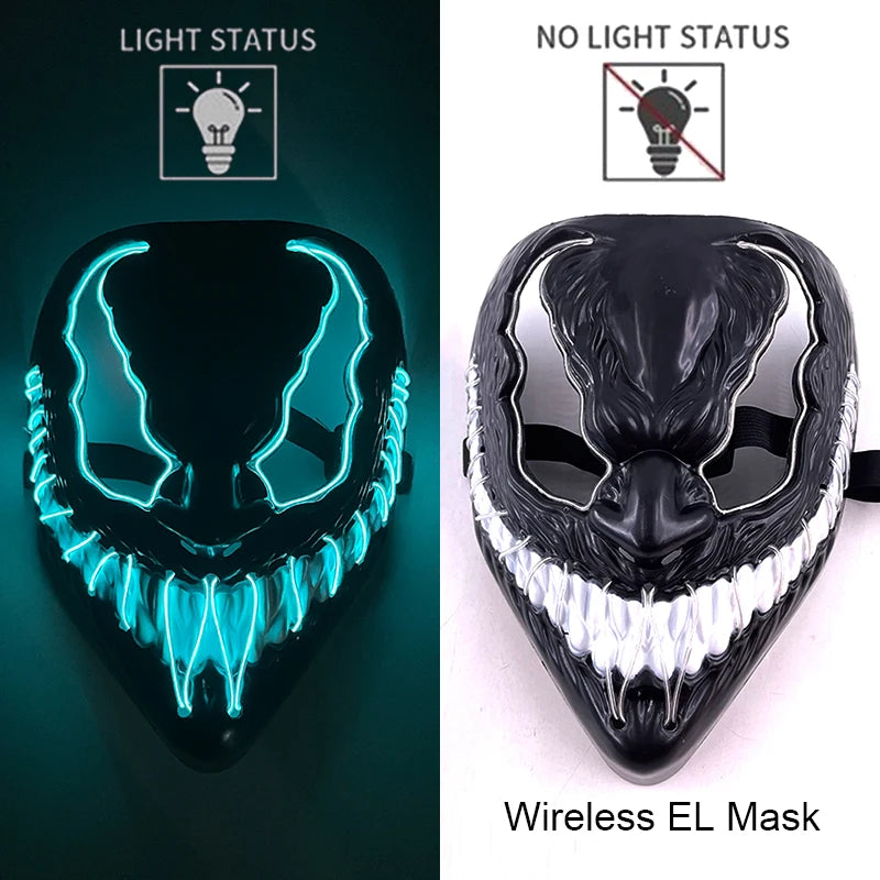 Wireless Neon LED Purge Mask Glow in the Dark Cosplay Horror Mask Halloween Masquerade Party Masks Glowing Funny Dress Up
