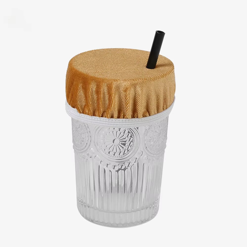 Universal Drink Cover Scrunchie Drink Protector for Women with Straw Hole Washable Elastic Cup Cover Lid Bottle Supply