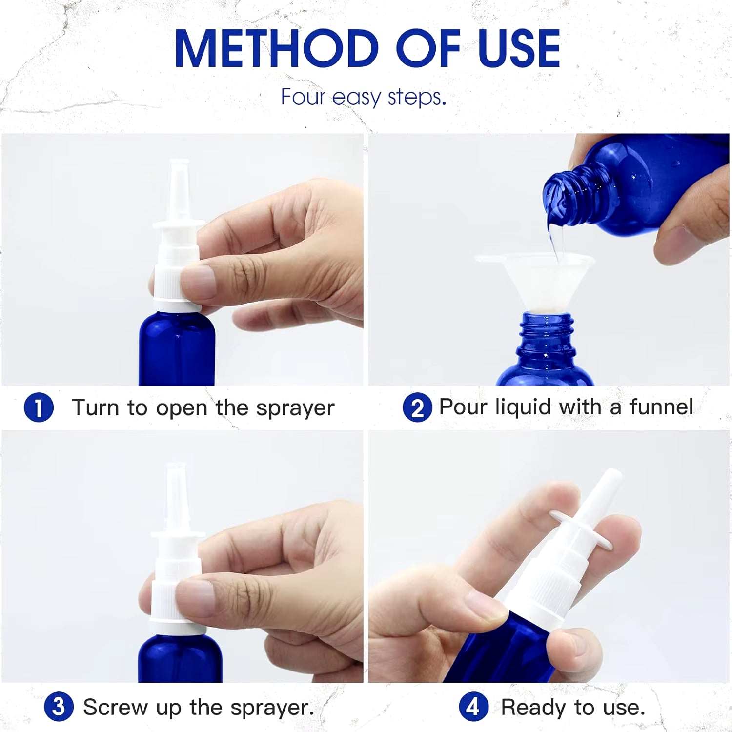 1Pcs 5Ml-100Ml Blue Nasal Spray Bottle Glass Nasal Sprayer Press Nozzle Empty Bottle Refillable Glass Atomizer