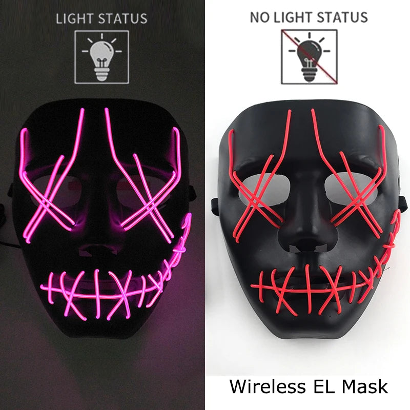 Wireless Neon LED Purge Mask Glow in the Dark Cosplay Horror Mask Halloween Masquerade Party Masks Glowing Funny Dress Up