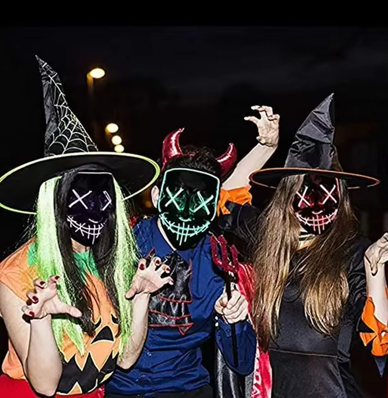 2024 Hot Sale Halloween Glowing Party Mask Black Words Halloween Led Masks