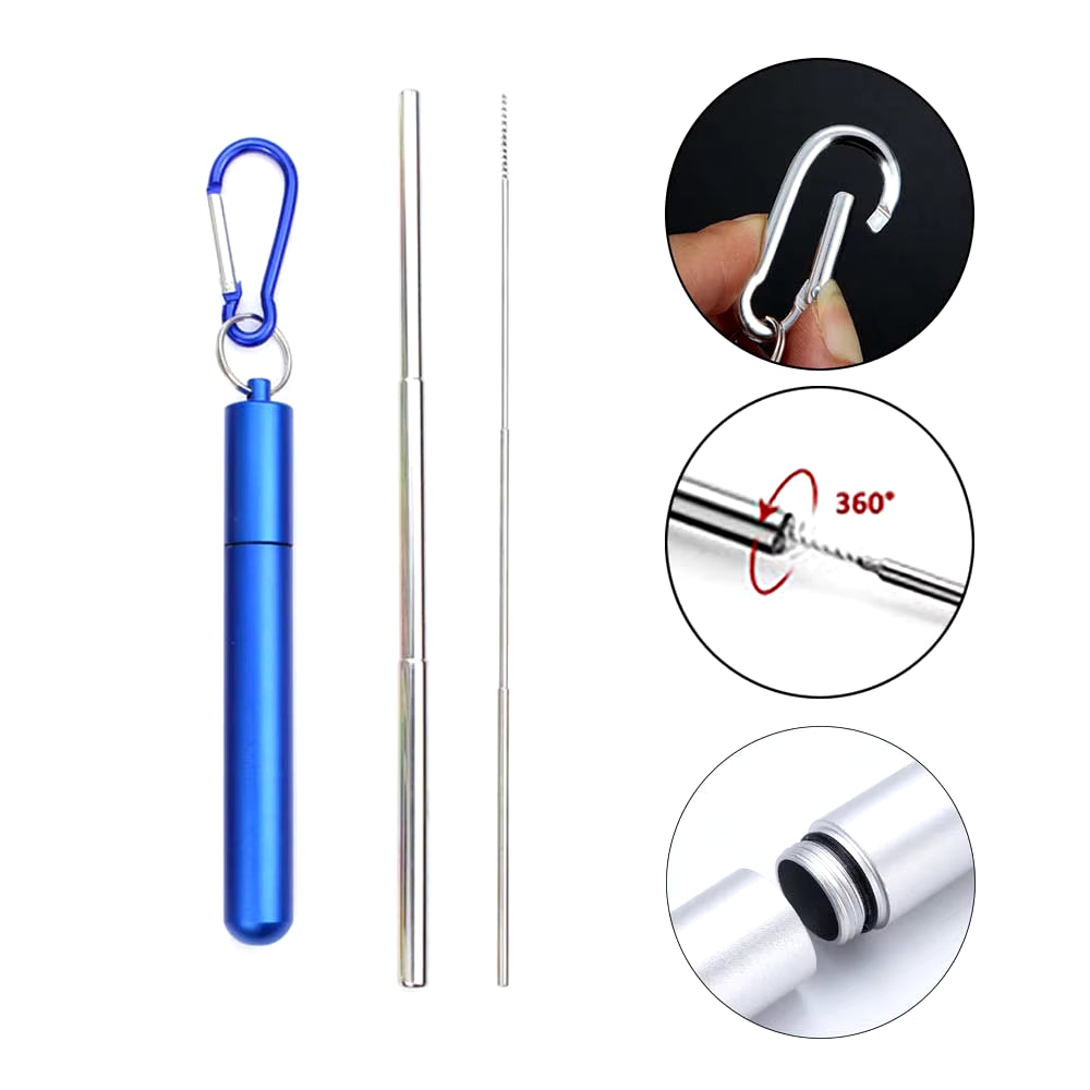 Reusable Telescopic Straw 304 Stainless Steel Metal Straw with Cleaning Brush Portable Drinking Straw Set for Travel with Case