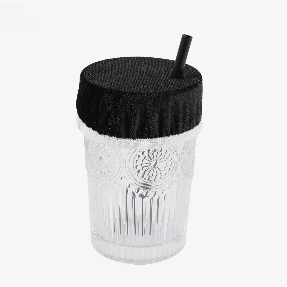 Universal Drink Cover Scrunchie Drink Protector for Women with Straw Hole Washable Elastic Cup Cover Lid Bottle Supply