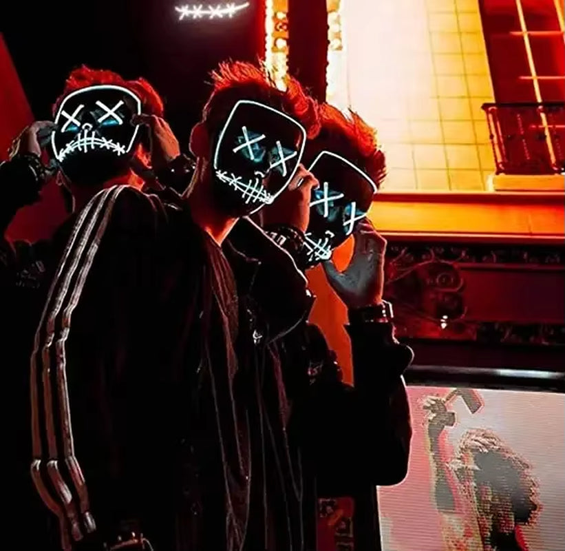 2024 Hot Sale Halloween Glowing Party Mask Black Words Halloween Led Masks