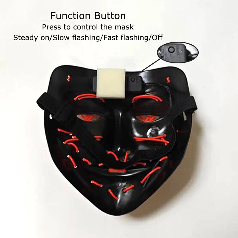 Wireless Neon LED Purge Mask Glow in the Dark Cosplay Horror Mask Halloween Masquerade Party Masks Glowing Funny Dress Up