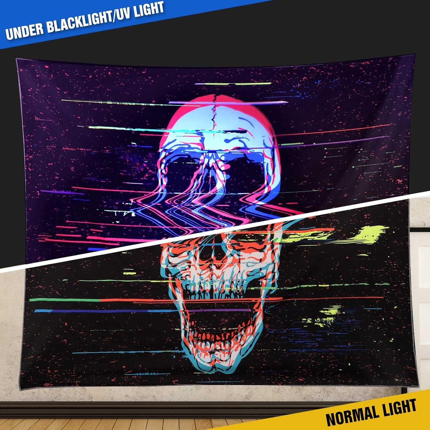 Blacklight Psychedelic Skull Tapestry(50 * 60 In)