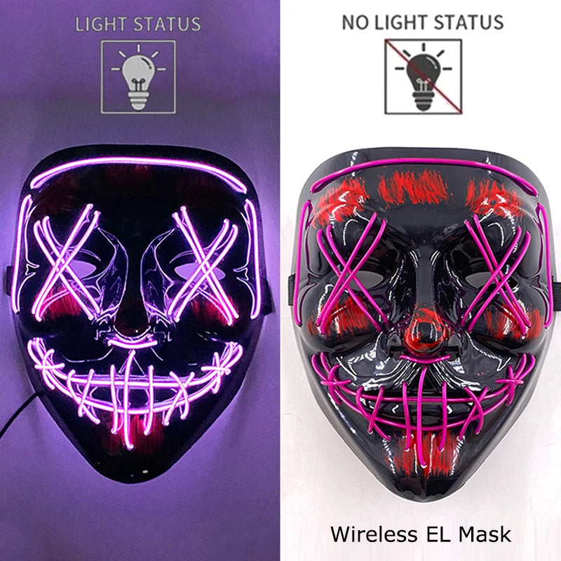 Wireless Neon LED Purge Mask Glow in the Dark Cosplay Horror Mask Halloween Masquerade Party Masks Glowing Funny Dress Up