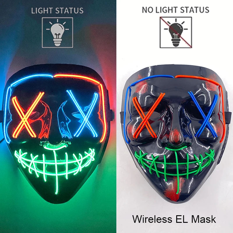 Wireless Neon LED Purge Mask Glow in the Dark Cosplay Horror Mask Halloween Masquerade Party Masks Glowing Funny Dress Up