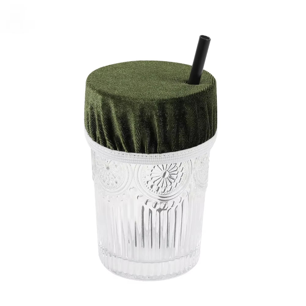 Universal Drink Cover Scrunchie Drink Protector for Women with Straw Hole Washable Elastic Cup Cover Lid Bottle Supply