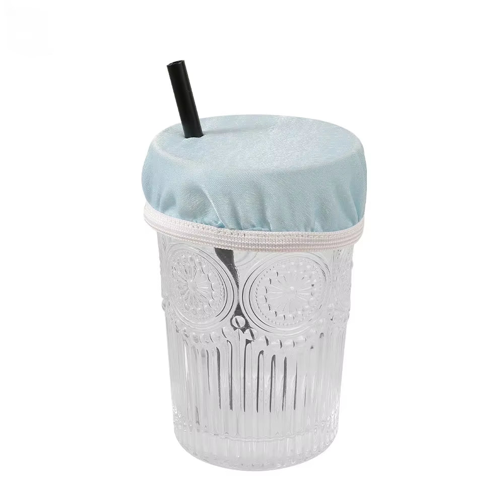 Universal Drink Cover Scrunchie Drink Protector for Women with Straw Hole Washable Elastic Cup Cover Lid Bottle Supply