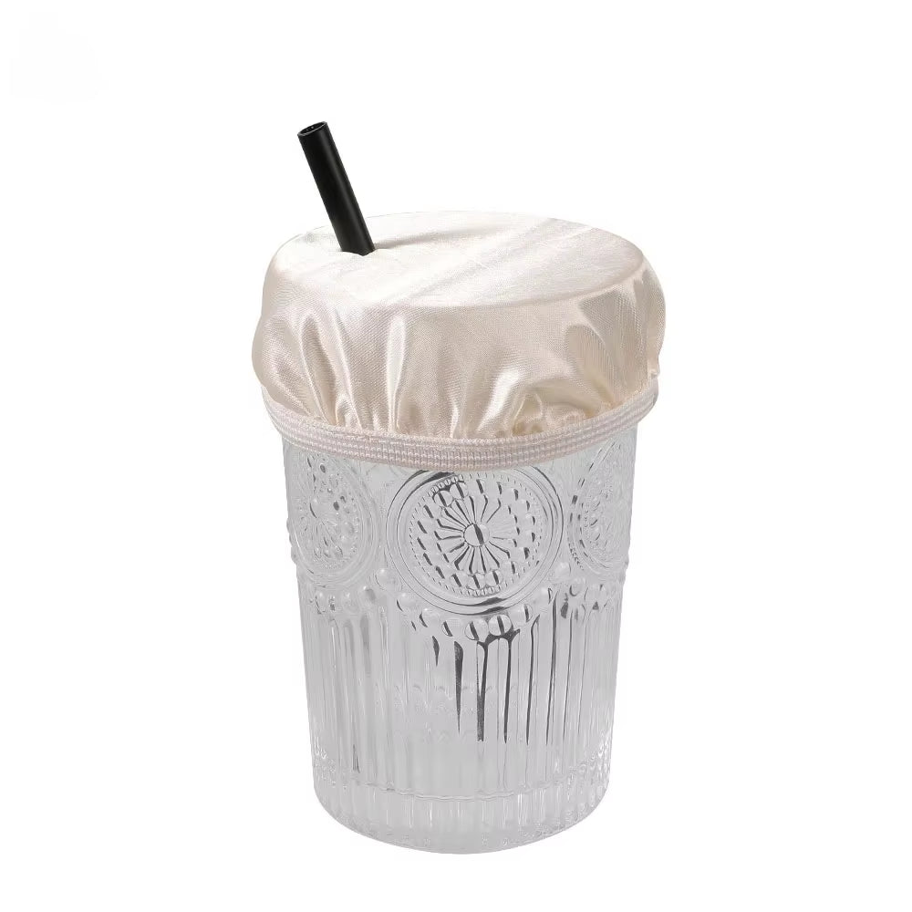 Universal Drink Cover Scrunchie Drink Protector for Women with Straw Hole Washable Elastic Cup Cover Lid Bottle Supply