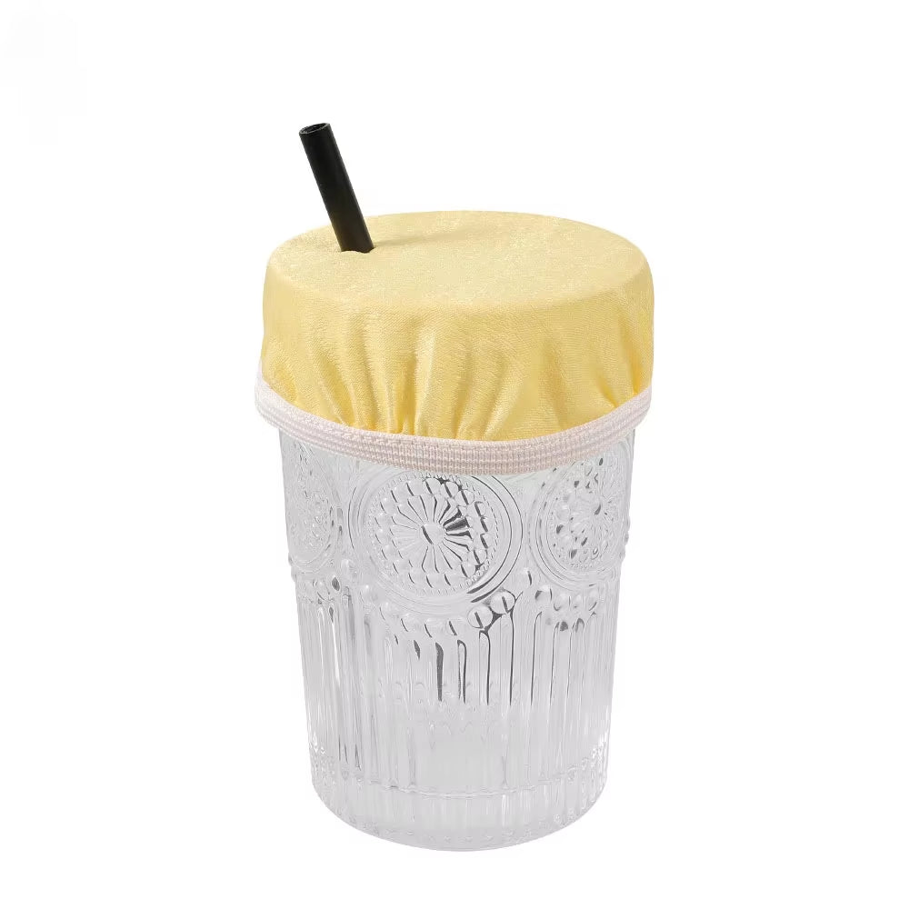 Universal Drink Cover Scrunchie Drink Protector for Women with Straw Hole Washable Elastic Cup Cover Lid Bottle Supply