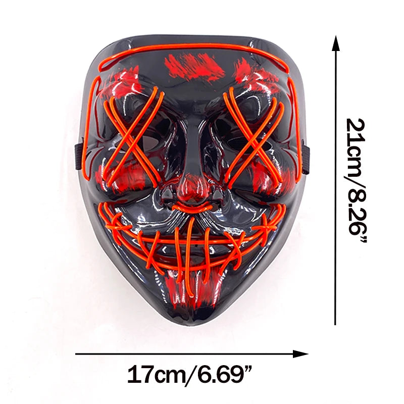 Wireless Neon LED Purge Mask Glow in the Dark Cosplay Horror Mask Halloween Masquerade Party Masks Glowing Funny Dress Up