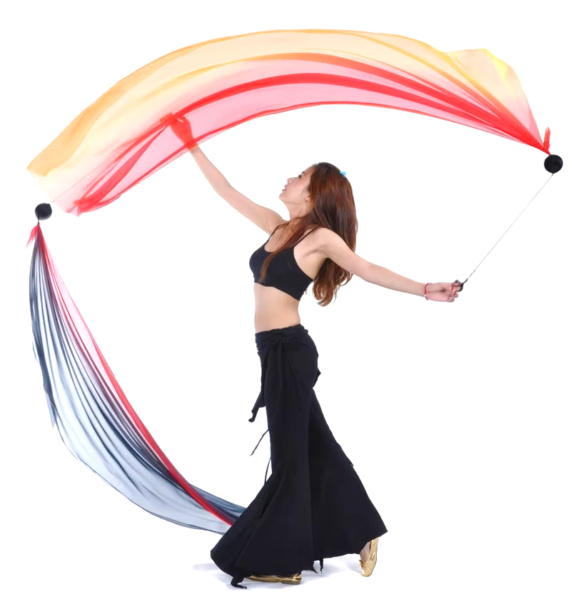 2018 Hot Selling Women Sexy Belly Dance Costume Gradient Silk Veil Poi 1 Veil + 1 Poi Chain Dance Wear