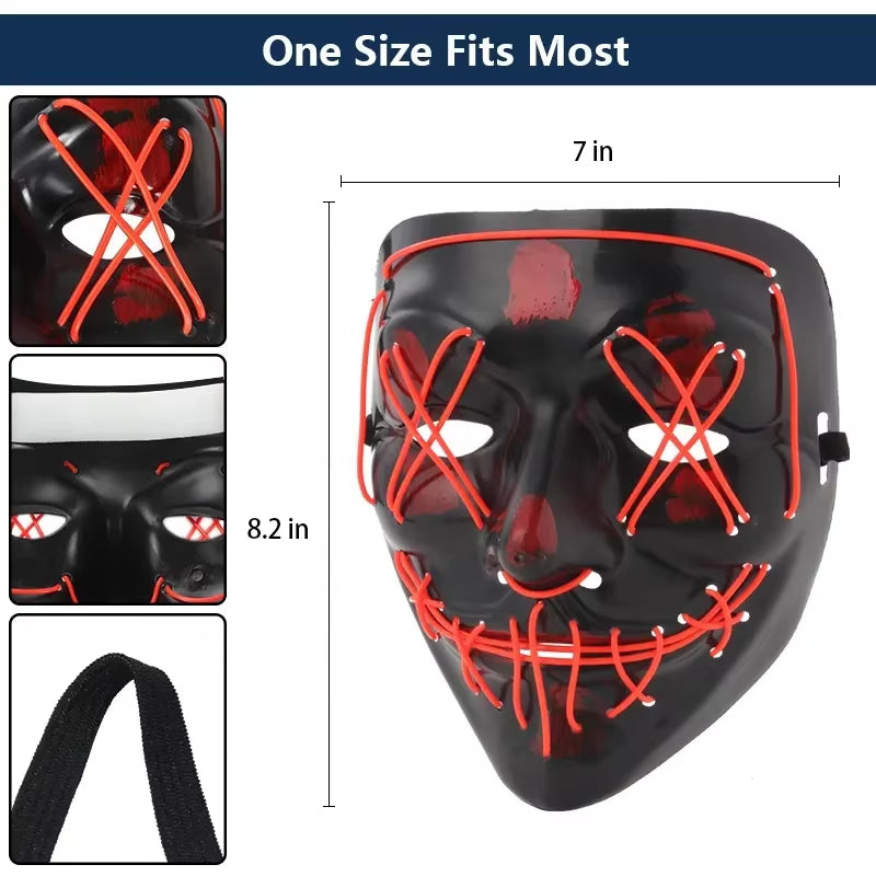 2024 Hot Sale Halloween Glowing Party Mask Black Words Halloween Led Masks