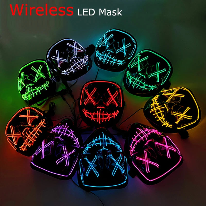 Wireless Neon LED Purge Mask Glow in the Dark Cosplay Horror Mask Halloween Masquerade Party Masks Glowing Funny Dress Up