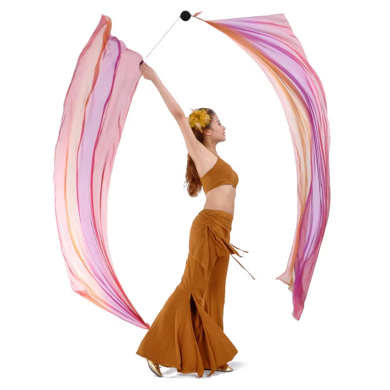 2018 Hot Selling Women Sexy Belly Dance Costume Gradient Silk Veil Poi 1 Veil + 1 Poi Chain Dance Wear