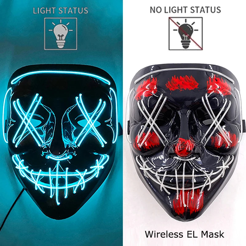 Wireless Neon LED Purge Mask Glow in the Dark Cosplay Horror Mask Halloween Masquerade Party Masks Glowing Funny Dress Up