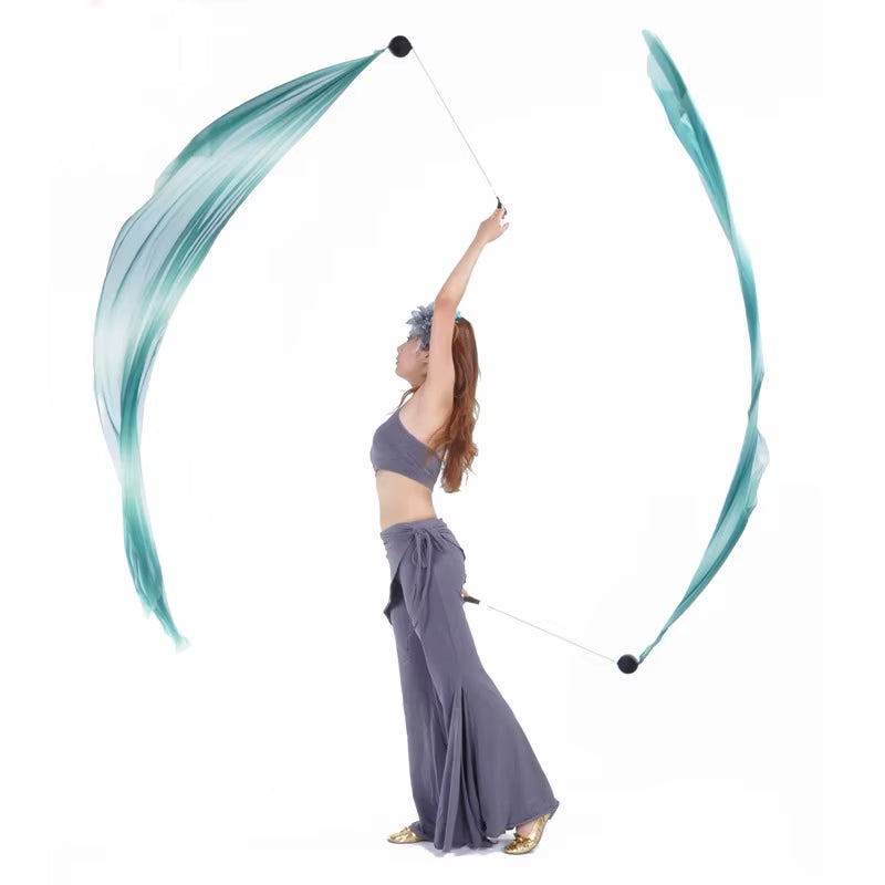 2018 Hot Selling Women Sexy Belly Dance Costume Gradient Silk Veil Poi 1 Veil + 1 Poi Chain Dance Wear