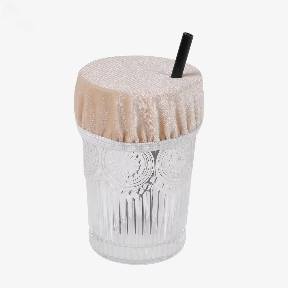 Universal Drink Cover Scrunchie Drink Protector for Women with Straw Hole Washable Elastic Cup Cover Lid Bottle Supply