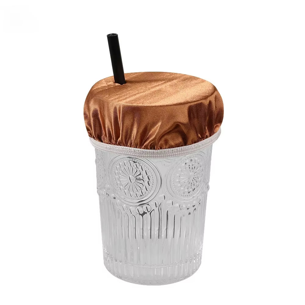 Universal Drink Cover Scrunchie Drink Protector for Women with Straw Hole Washable Elastic Cup Cover Lid Bottle Supply