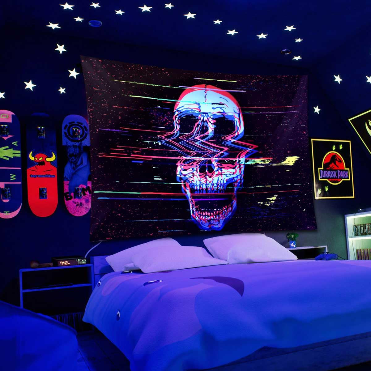Blacklight Psychedelic Skull Tapestry(50 * 60 In)