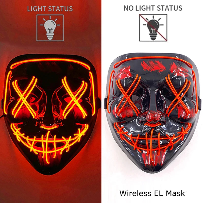 Wireless Neon LED Purge Mask Glow in the Dark Cosplay Horror Mask Halloween Masquerade Party Masks Glowing Funny Dress Up