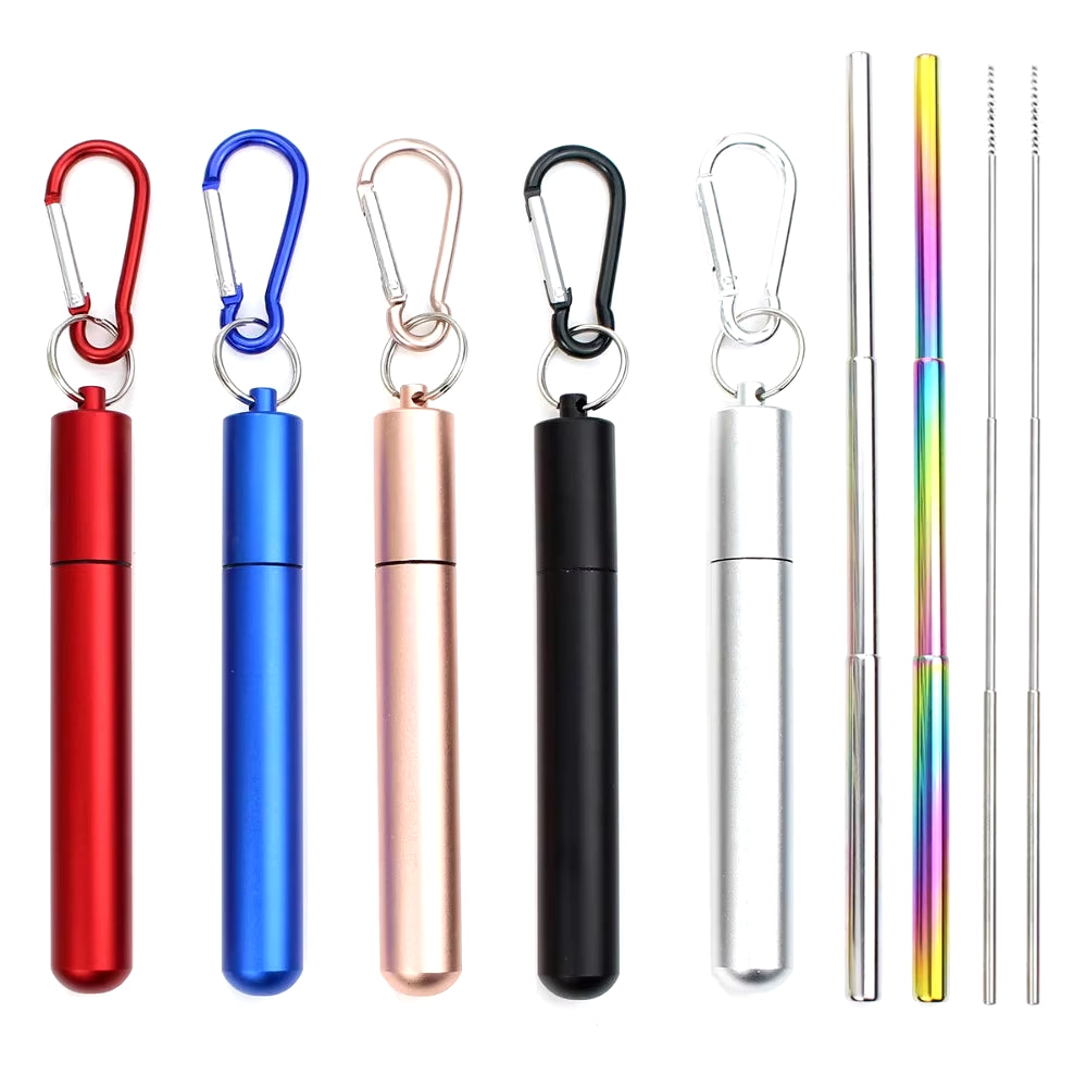 Reusable Telescopic Straw 304 Stainless Steel Metal Straw with Cleaning Brush Portable Drinking Straw Set for Travel with Case