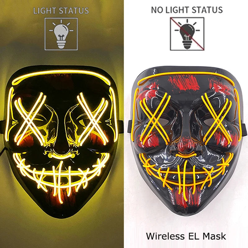 Wireless Neon LED Purge Mask Glow in the Dark Cosplay Horror Mask Halloween Masquerade Party Masks Glowing Funny Dress Up