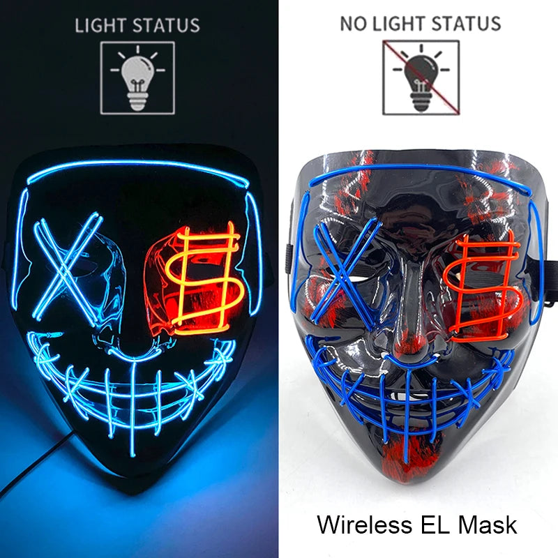 Wireless Neon LED Purge Mask Glow in the Dark Cosplay Horror Mask Halloween Masquerade Party Masks Glowing Funny Dress Up