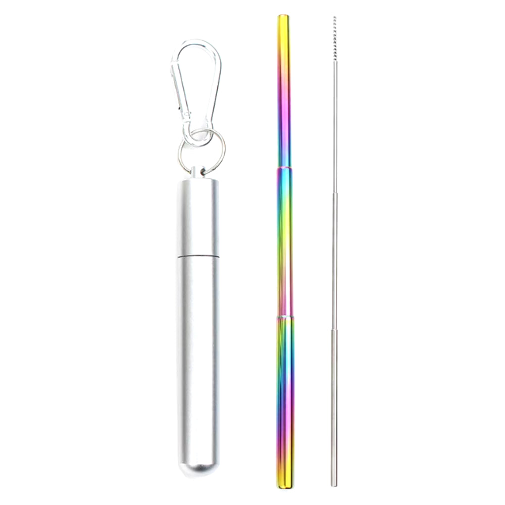 Reusable Telescopic Straw 304 Stainless Steel Metal Straw with Cleaning Brush Portable Drinking Straw Set for Travel with Case