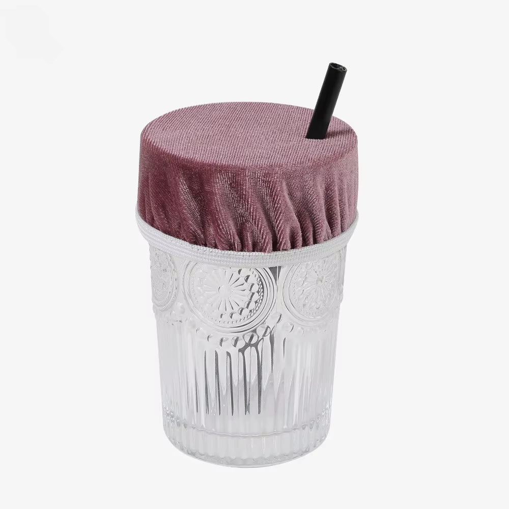 Universal Drink Cover Scrunchie Drink Protector for Women with Straw Hole Washable Elastic Cup Cover Lid Bottle Supply